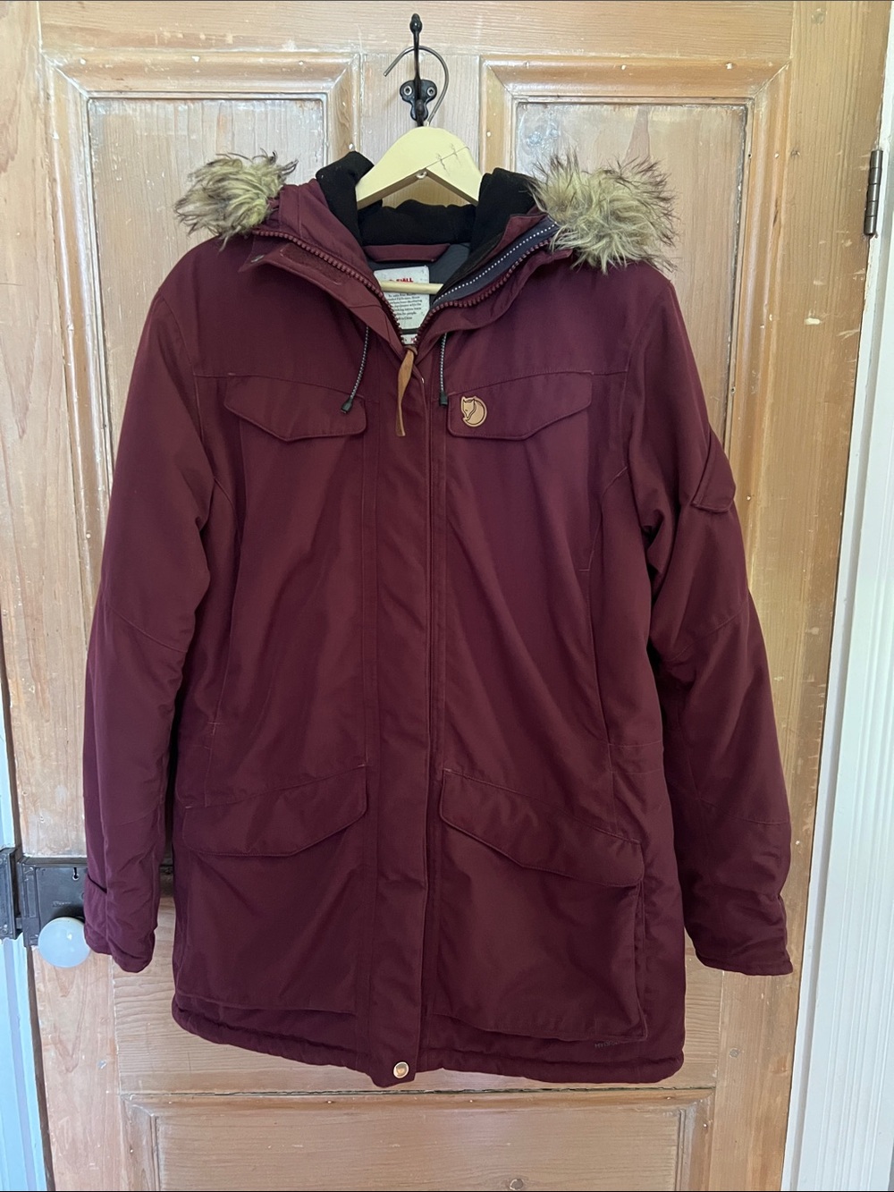 Fjallraven burgundy parka with Faux-Fur Hood